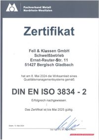 Zertifikat DIN EN ISO 3834-2 2025 Schweissbetrieb Klassen &amp; Feil GmbH.jpg-1